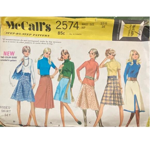 Vtg McCalls 2574 Skirt Pattern Miss 25.5 Waist 1970 Variation Long Short Flare - Picture 2 of 6